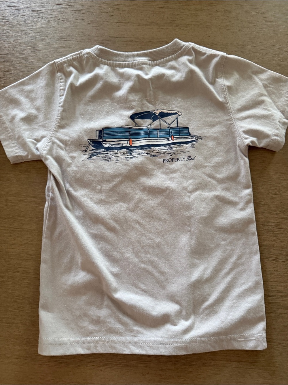 Gray Kids Tee with Blue Pontoon Boat Graphic